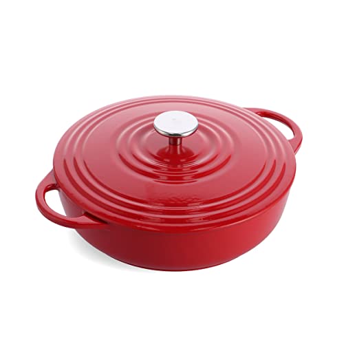 BK Cookware Bourgogne emailliertes Gusseisen 28cm/4L Dutch Oven Topf mit Deckel, induktionsgeeignet, runde Kasserolle zum Backen, Schmoren, Eintöpfe, Chili Rot von BK