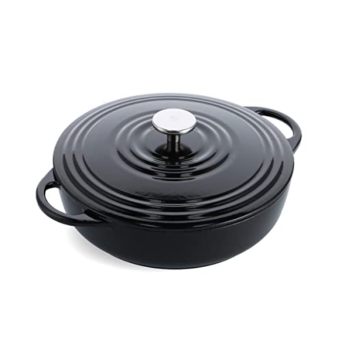 BK Cookware Bourgogne emailliertes Gusseisen 28cm/4L Dutch Oven Topf mit Deckel, induktionsgeeignet, runde Kasserolle zum Backen, Schmoren, Eintöpfe, Jet Black von BK