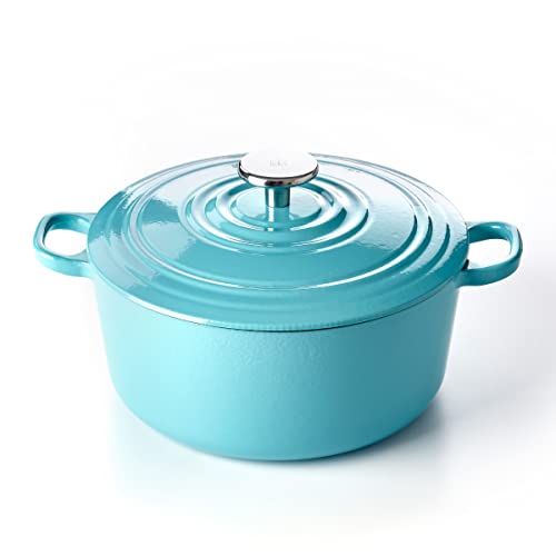 BK Cookware Bourgogne emailliertes Gusseisen 28cm/6.7L Dutch Oven Topf mit Deckel, induktionsgeeignet, runde Kasserolle zum Backen, Schmoren, Eintöpfe, Aqua Blau von BK