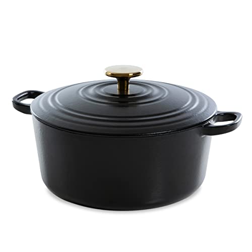 BK Cookware Bräter aus emailliertem Gusseisen, Schmortopf mit Deckel / Dutch Oven geeignet für alle Herdarten, spülmaschinenfest - 28cm/6,7 L, Pech Schwarz von BK