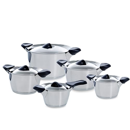 BK Q-Linair Classic Edelstahl Induktionsfähiges 5 teiliges Töpfe und Pfannen Set mit Siebdeckel, Backofen- und Bratrostsicher bis 230C, Stay Cool Griffe, Spülmaschinenfest, PFAS Frei, Silber von BK