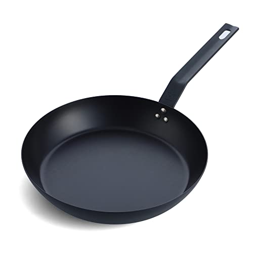 BK Solid Steel Vorgewürzt Natürlich Antihaft-Bratpfanne aus schwarzem Stahl, induktionsgeeignet, 30cm, backofenfest bis 230 °C, langlebig und professionell, spülmaschinenfest, PFAS-frei, schwarz von BK