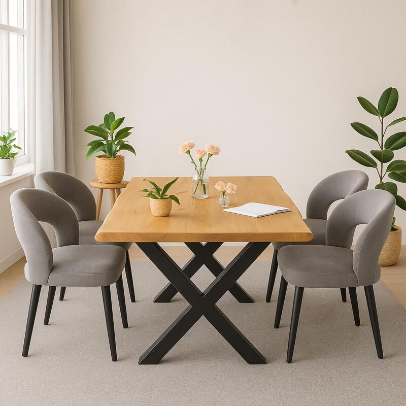 Essgruppe 5-teilig Esstisch Baumkante 160x90 Eiche mit 4 Stühlen Essgruppe 5-teilig Esstisch Baumkante 160x90 Eiche mit 4 Stühlen von bk-solutions