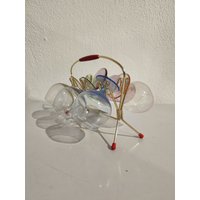 Midcentury Glasträger + 6 Gläser von blackpeacockvintage