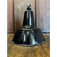 Schwarz Emaillierte Hängelampe von blackpeacockvintage