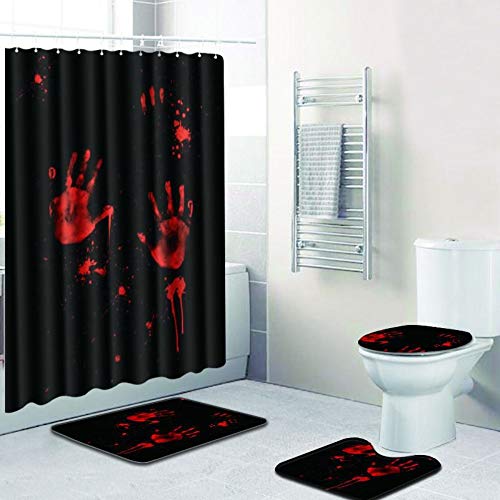 blackzzz Bad vierteilige Rutschfeste Teppich Set Basis Teppich + toilettenbezug + Bad Matte und wasserdicht duschvorhang 3D Blut Hand Serie 9 für Dekoration, etc. von blackzzz