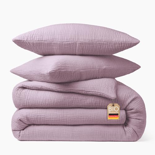 blanketino Bio Musselin Bettwäsche Set (Altrosa, 155x220) von blanketino