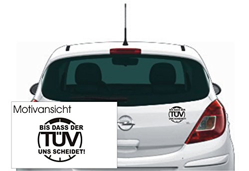 KFZ Aufkleber - 'Bis dass der TÜV uns scheidet.' Spruch; Humor; Witz // Autoaufkleber; Farben- und Größenwahl (Silber - 100 mm x 100 mm) von blattwerk-design