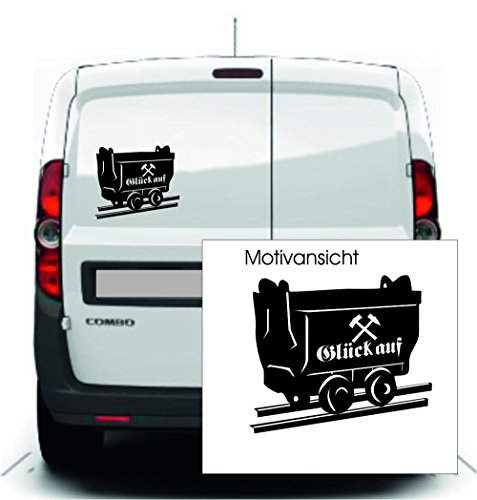 KFZ Aufkleber Güterlore - Lore - Bergwerk - Glück auf - Bergmann – Autoaufkleber//Farben- und Größenwahl (Schwarz - 450 mm x 390 mm) von blattwerk-design