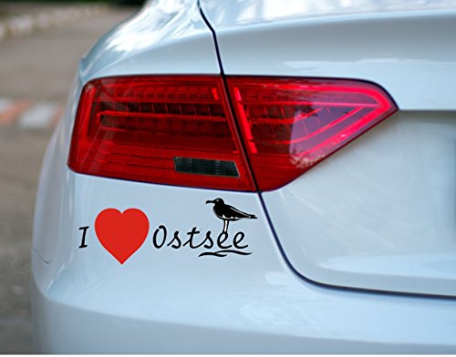 KFZ Aufkleber – 'I Love Ostsee' mit Möwe Autoaufkleber//Farben- und Größenwahl (Schwarz/Rot - 200 mm x 75 mm) von blattwerk-design