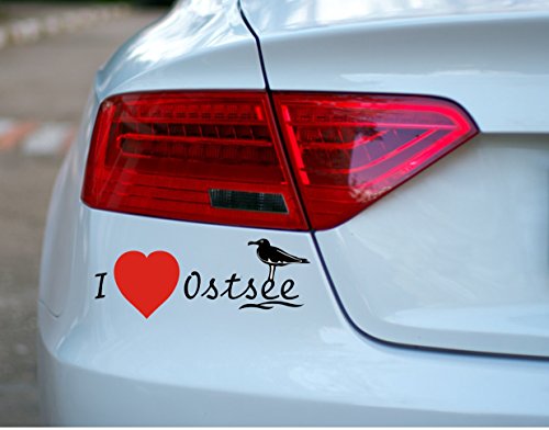 KFZ Aufkleber – 'I Love Ostsee' mit Möwe Autoaufkleber//Farben- und Größenwahl (Schwarz/Rot - 300 mm x 115 mm) von blattwerk-design