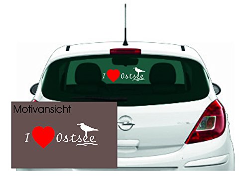 KFZ Aufkleber – 'I Love Ostsee' mit Möwe Autoaufkleber//Farben- und Größenwahl (Weiß/Rot - 300 mm x 115 mm) von blattwerk-design