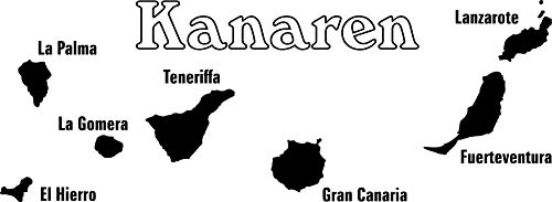 Wandtattoo – 'KANAREN' – Kanarische Inseln, Urlaub, Meer, La Palma, Teneriffa, Gran Canaria, Lanzarote, Fuerteventura, La Gomera, El Hierro // Farb- und Größenwahl (Azurblau - 1230 mm x 450 mm) von blattwerk-design