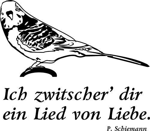 Wandtattoo: WELLENSITTICH – Spruch: 'Ich zwitscher dir ein Lied von Liebe.' Vogel, Haustier, Ziervogel//Farb- und Größenwahl (Azurblau - 520 mm x 450 mm) von blattwerk-design