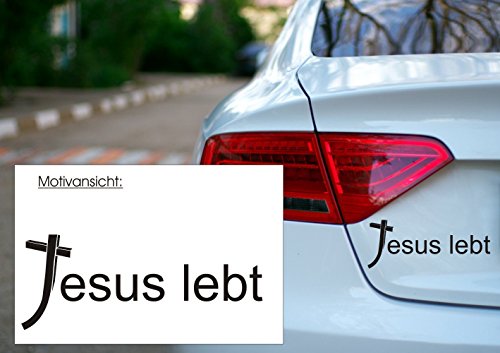 blattwerk-design Jesus lebt - Religion - Kreuz - Glaube - KFZ-Aufkleber - Autoaufkleber - Verschiedene Größen und Farben (300 mm x 120 mm, M090 Silber) von blattwerk-design