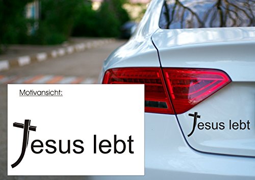 "Jesus lebt" - Religion - Kreuz - Glaube - KFZ-Aufkleber - Autoaufkleber - verschiedene Größen und Farben (200 mm x 80 mm, M010 Weiß) von blattwerk-design
