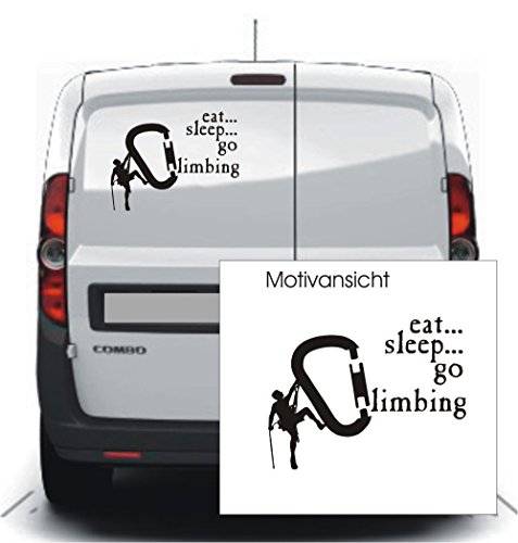 blattwerk-design KFZ Aufkleber - EAT, Sleep, GO Climbing - Karabiner - Klettern - Bouldern - Autoaufkleber // Verschiedene Größen und Farben (200 mm x 150 mm, Silber) von blattwerk-design