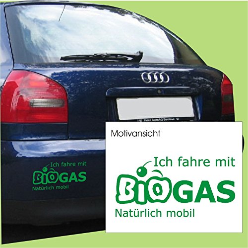 blattwerk-design Kfz-Aufkleber, Ich fahre mit BIOGAS, Größe ca. 300 mm x 150 mm, (M061 Grün) von blattwerk-design