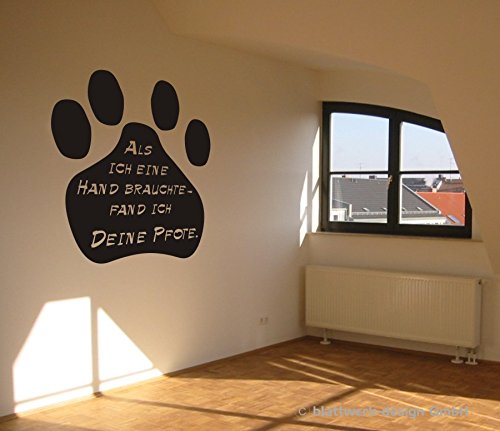 blattwerk-design Wandtatto, Spruch: Als ich eine Hand brauchte - Fand ich Deine Pfote, Hund, Hundespruch, Verschiedene Größen und Farben zur Auswahl (M070 Schwarz, 450 mm x 380 mm) von blattwerk-design