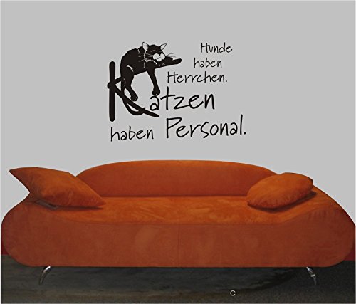 blattwerk-design Wandtattoo, Hunde haben Herrchen. Katzen haben Personal, Spruch mit Motiv, Größe ca. 450 mm x 320 mm, (M070 Schwarz) von blattwerk-design