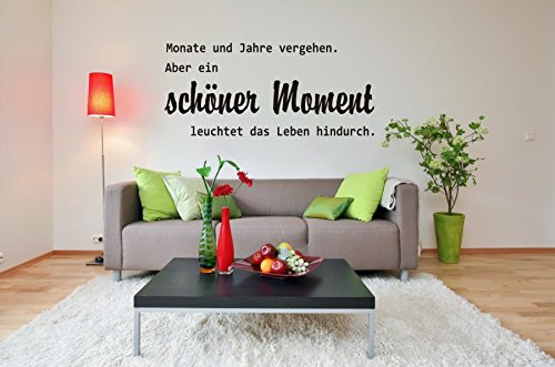 blattwerk-design Wandtattoo, Spruch: Monate und Jahre vergehen. Aber EIN schöner Moment leuchtet das Leben hindurch, Gefühl, Glück, Verschiedene Größen und Farben (M070 Schwarz, 1100 mm x 450 mm) von blattwerk-design