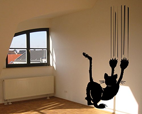 blattwerk-design Wandtattoo - Katze mit Kratzspur - cat - Tiere - Katze an der Wand - Verschiedene Größen und Farben (M031 Rot, 1000 mm x 450 mm) von blattwerk-design