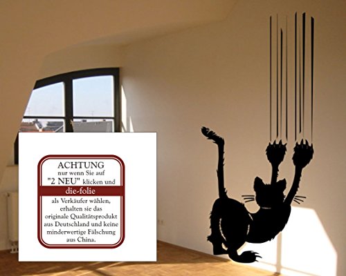 blattwerk-design Wandtattoo - Katze mit Kratzspur - cat - Tiere - Katze an der Wand - Verschiedene Größen und Farben (M070 Schwarz, 1330 mm x 600 mm) von blattwerk-design