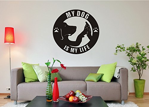 blattwerk-design Wandtattoo - My Dog is My Life. - Hund - Tiermotiv (M070 Schwarz, 450 mm x 450 mm) von blattwerk-design