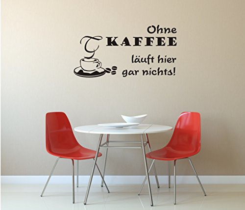 blattwerk-design Wandtattoo - Ohne Kaffee läuft Hier gar Nichts! - Kaffeetasse (600 mm x 300 mm, M070 Schwarz) von blattwerk-design