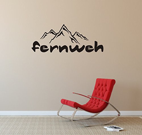 blattwerk-design Wandtattoo- Wandaufkleber: FERNWEH - Berge - Alpen - Sehnsucht - Gefühl (600 mm x 230 mm, Schwarz) von blattwerk-design