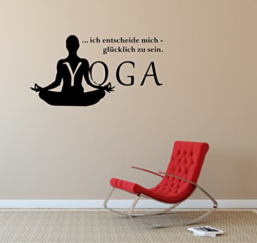 blattwerk-design Wandtattoo Wandaufkleber: Yoga mit Spruch Ich Entscheide Mich, glücklich zu Sein. Meditation Enstpannung Sport Hatha Größen (840 mm x 450 mm, Weiß) von blattwerk-design