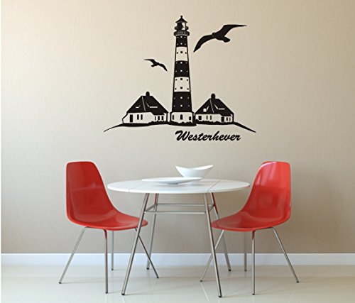blattwerk-design Wandtattoo - Westerhever - Leuchtturm (550 mm x 450 mm, M071 Grau) von blattwerk-design