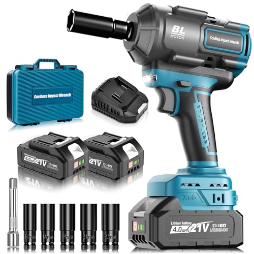 blayram 1200Nm Schlagschrauber Akku Kompatibel mit Ma-kkita 18V Lithium-Akku, 1/2 Zoll Bürstenloser Schlagschrauber mit 2x 4.0Ah Batterie, 5 Stecknüsse für Autoreifen, Automobilmontage und Gerüstbau blayram 1200Nm Schlagschrauber Akku Kompatibel mit Ma-kkita 18V Lithium-Akku, 1/2 Zoll Bürstenloser Schlagschrauber mit 2x 4.0Ah Batterie, 5 Stecknüsse für Autoreifen, Automobilmontage und Gerüstbau von blayram