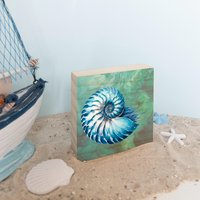 Nautilus Sealife Meer Ozean Küste Holzbild Holzblock | 10x10x2cm Geschenk Urlaub Sommer Maritim Deko Wohndeko Bad Wohnaccessoire von WishcraftersDE