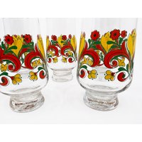 70Er Jahre Saftgläser 6 Stck. Mit Fröhlichem Blumenornament von blissystyle