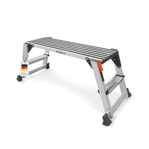 blizz-z Aluminium Sicherheits-Laufbühne | 150 kg Tragkraft, geprüft nach EN 14183 | Höhe: 49,9 cm, Länge: 127 cm, Breite: 51,8 cm | Arbeitsplattform, Arbeitsbühne, Gerüstleiter von blizz-z