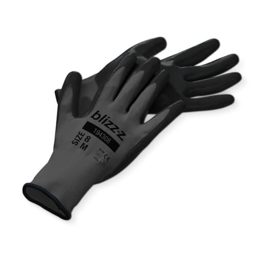 blizz-z Arbeitshandschuhe | Nitril-Feinstrick basic (12 Paar) Größe 8-11 | schwarz/grau | rutschfest | EN388 (3121X) (Größe 11 / XXL) von blizz-z