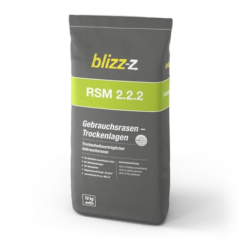 blizz-z RSM 2.2.2 Gebrauchsrasen für Trockenlagen, Halbschatten 10 kg Sack für ca. 300 m² | trockenheitsverträglicher Gebrauchsrasen in Profiqualität | Made in Germany von blizz-z