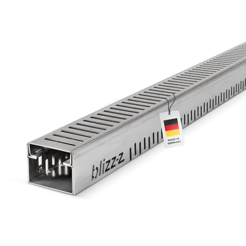 blizz-z terraline U Drainagerinne Stahl H: 60 mm x B: 84 mm x L: 1,00 m (Querrost, Rechteckperforation) | Entwässerungsrinne Stärke: 1,5 mm | DIN EN 1253-1 bis 300 kg | Made in Germany von blizz-z