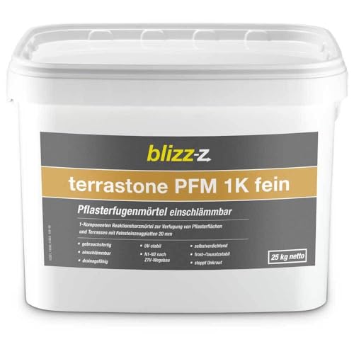 blizz-z terrastone PFM 1K fein Pflasterfugenmörtel 25 kg Eimer (steingrau) | Fugenmörtel einschlemmbar, verarbeitungsfertig, Fugenbreite 2-30 mm | Made in Germany von blizz-z