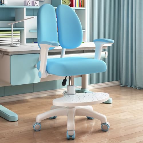360° Drehbarer Kinder-Schreibtischstuhl, Kinder Computerstuhl mit 5 Feststellbaren Rädern,Höhenverstellbarer Kinder-Computer-Stuhl, Niedlicher Stuhl Schreibtisch für Haus (Blue) von blodfune