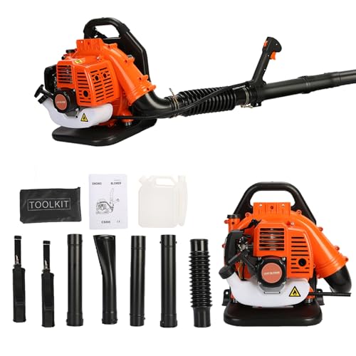 Benzin-Rucksack-Laubbläser, 52 ccm, 550 CFM 2-Takt-Gasbetriebener Gartengebläse, Luftkühlung, Benzin-Rucksack, Grasgebläse mit luftgekühlten Schneefräsen für den Außenbereich von blodfune