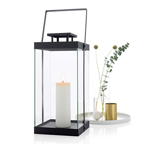 blomus -FINCA- Laterne L aus pulverbeschichtetem Metall, Windlicht, exklusive Optik, modernes Wohnaccessoire, stimmungsvolle Atmosphäre, Indoor-Nutzung (H / B / T: 46 x 20,5 x 21 cm, Schwarz, 63688) von Blomus