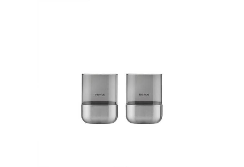 blomus Windlicht -CALMA- Glas Smoke, Edelstahl matt, Kerzenhalter exkl. Kerze (2 St), Glas/Stahl Kombination von blomus