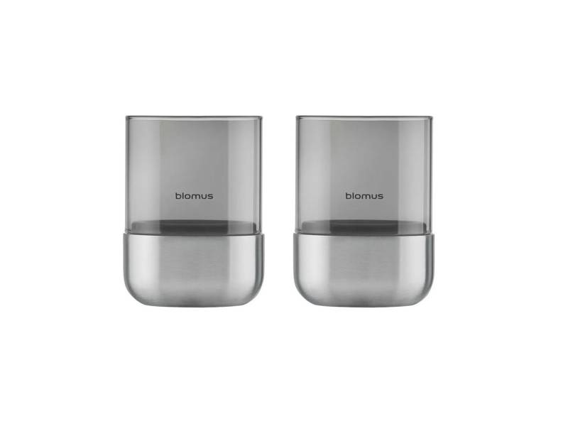 blomus Windlicht CALMA Laterne stainless steel matt glass smoke 2er Set XS 9,5cm von blomus