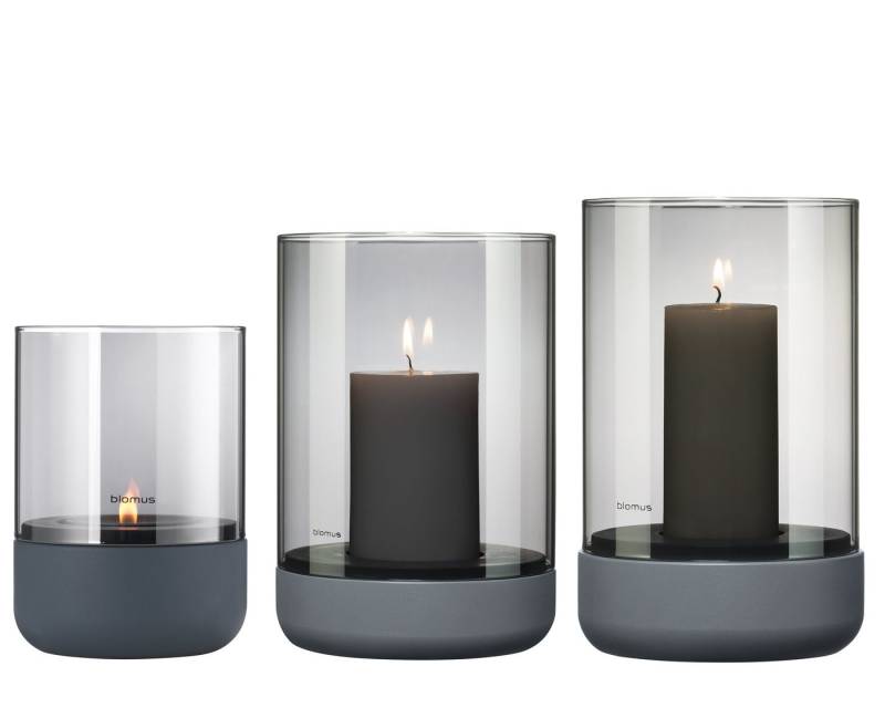 blomus Windlicht -CALMA- Glas Kerzenhalter, Teelichthalter, Stimmungslicht modern (SET, 3 St., SIZE S,M,L), aus Glas mit Betonsockel von blomus
