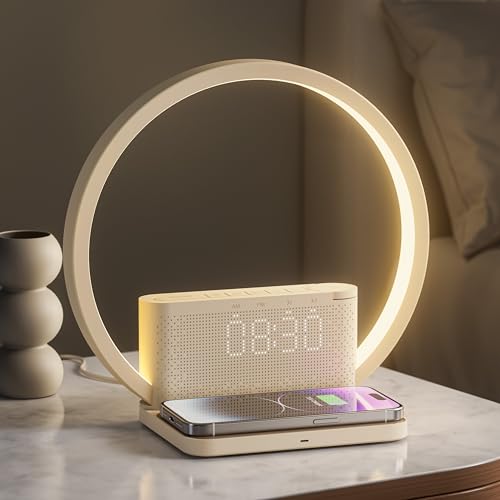 blonbar Tischlampen, Touch Dimmbar mit 3 Helligkeitsstufen,Nachttischlampe mit 10W Wireless Charger, Beruhigender Klang, Lichtwecker, Wake Up Light, Einschlafhilfe Babys & Erwachsene für Schlafzimmer von blonbar