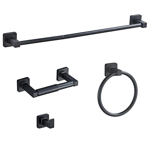 Mattschwarzes BadezimmerHardwareSet 4teilig BadezimmerZubehörSet Edelstahl Wandmontage Handtuchstange Handtuchring BademantelHandtuchhaken Toilettenpapierhalter HandtuchstangenSet 50 cm von bluebyrne