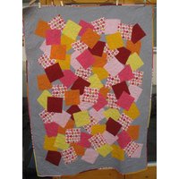 Confetti Patchwork Quilt Eulen in Orange & Pink Für 2 Personen von bluesquarequilting