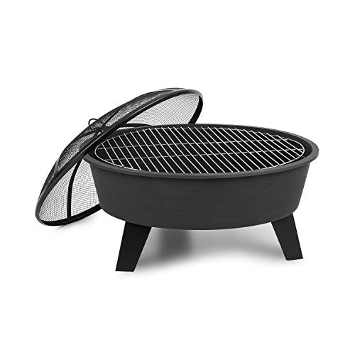 Blumfeldt 2-in-1 Feuerschale - Feuerschale für den Garten mit Edelstahl-Grillrost, Feuerschalen FireView Concept, Funkenschutz, Trageringe, Schürhaken & Grillrost, Stil: Nolana, schwarz von blumfeldt
